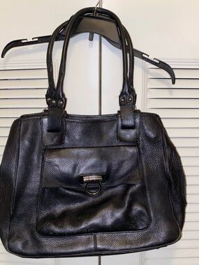 Salvatore Ferragamo Black Leather Shoulder Bag with Front Flap and Ring Detail